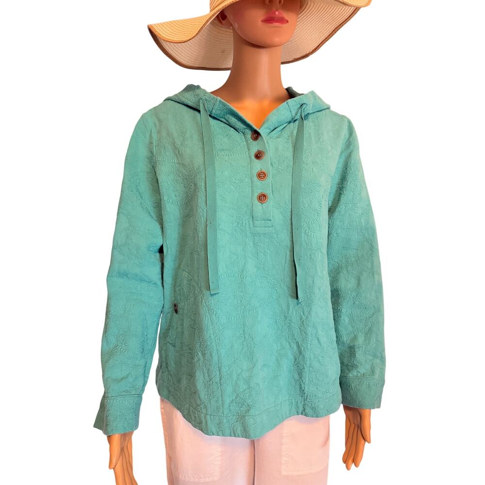 Soft Surroundings Turquoise Blue Hoodie Sweatshirt w/ Pockets, Size PL